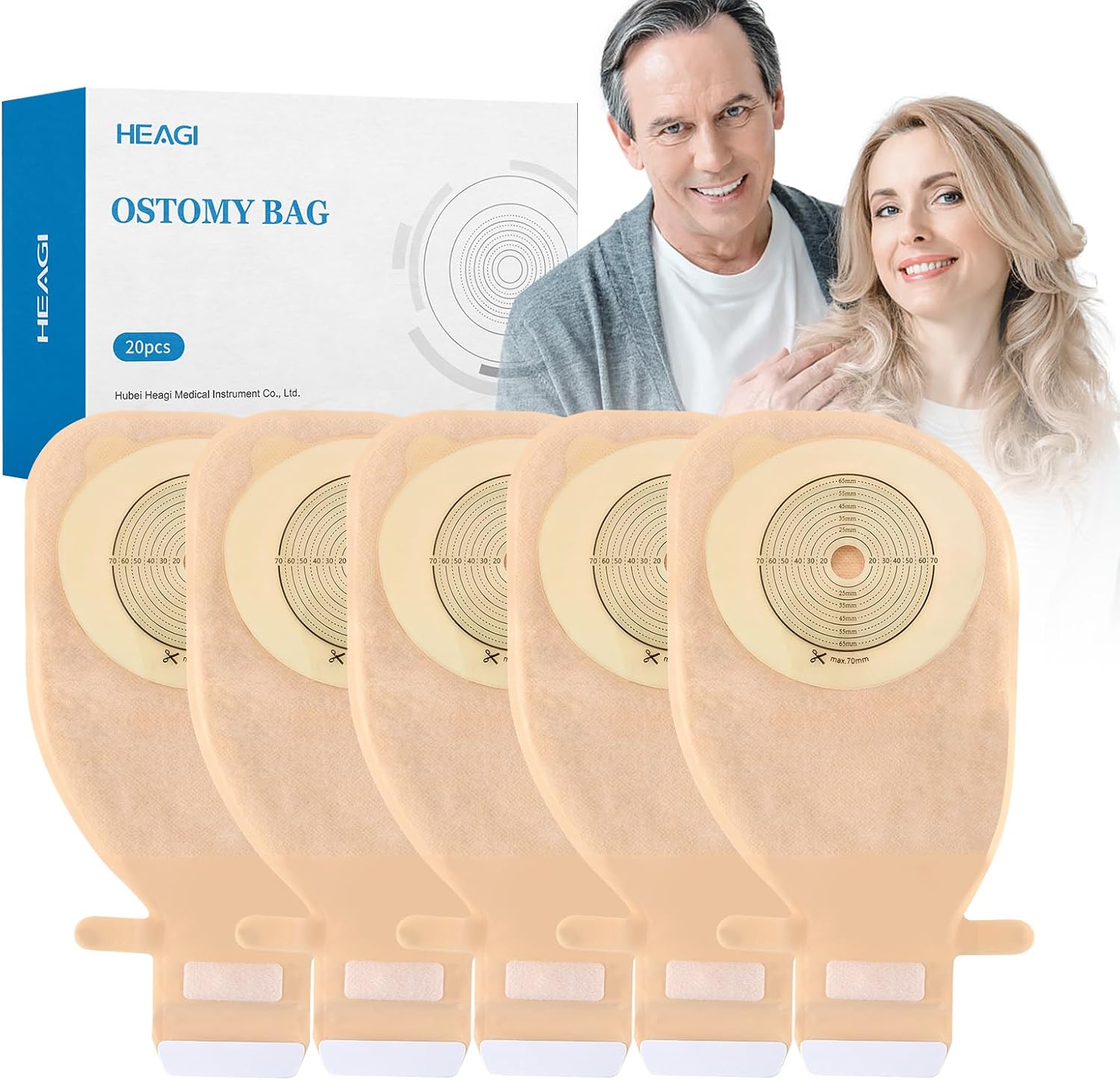 Jointown One Piece Drainable Colostomy Bags 20 Pack Front View Ostomy Supplies