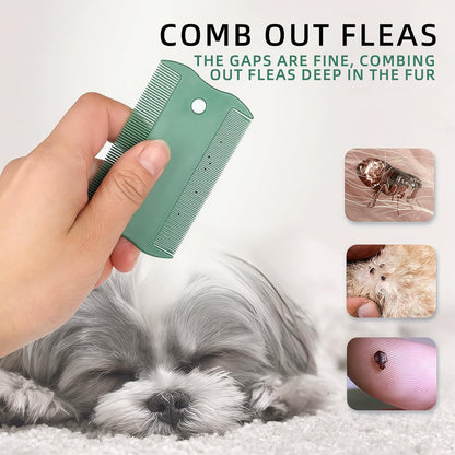 Green Pet Double-Sided Flea Comb Set 3 Pack Dog Lice&Tick Comb Cat Fine&Wide Tooth Comb for Dogs and Cats Remove Loose Hair Dirt Fleas - Image 4