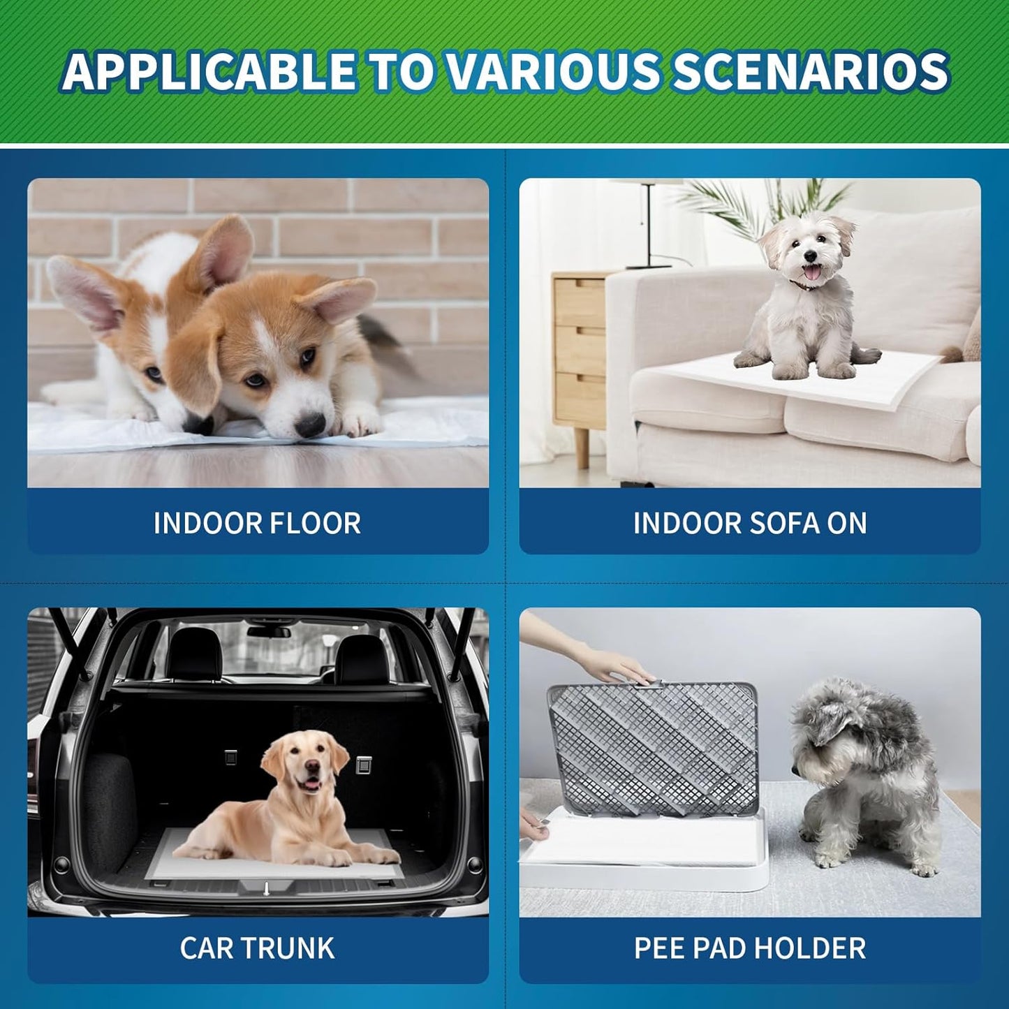 Heavy duty leak proof backing on premium imported puppy pads.