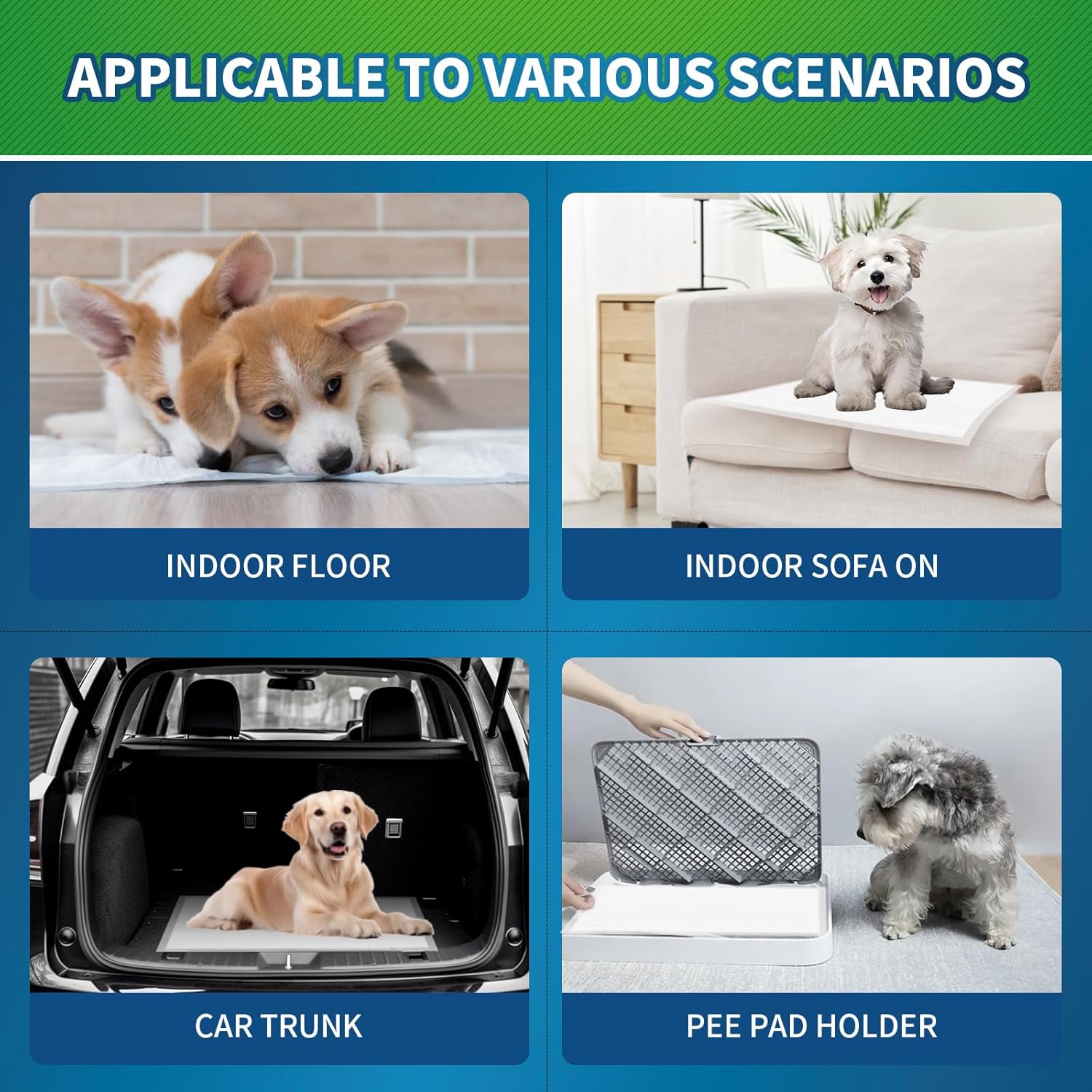 Heavy duty leak proof backing on premium imported puppy pads.