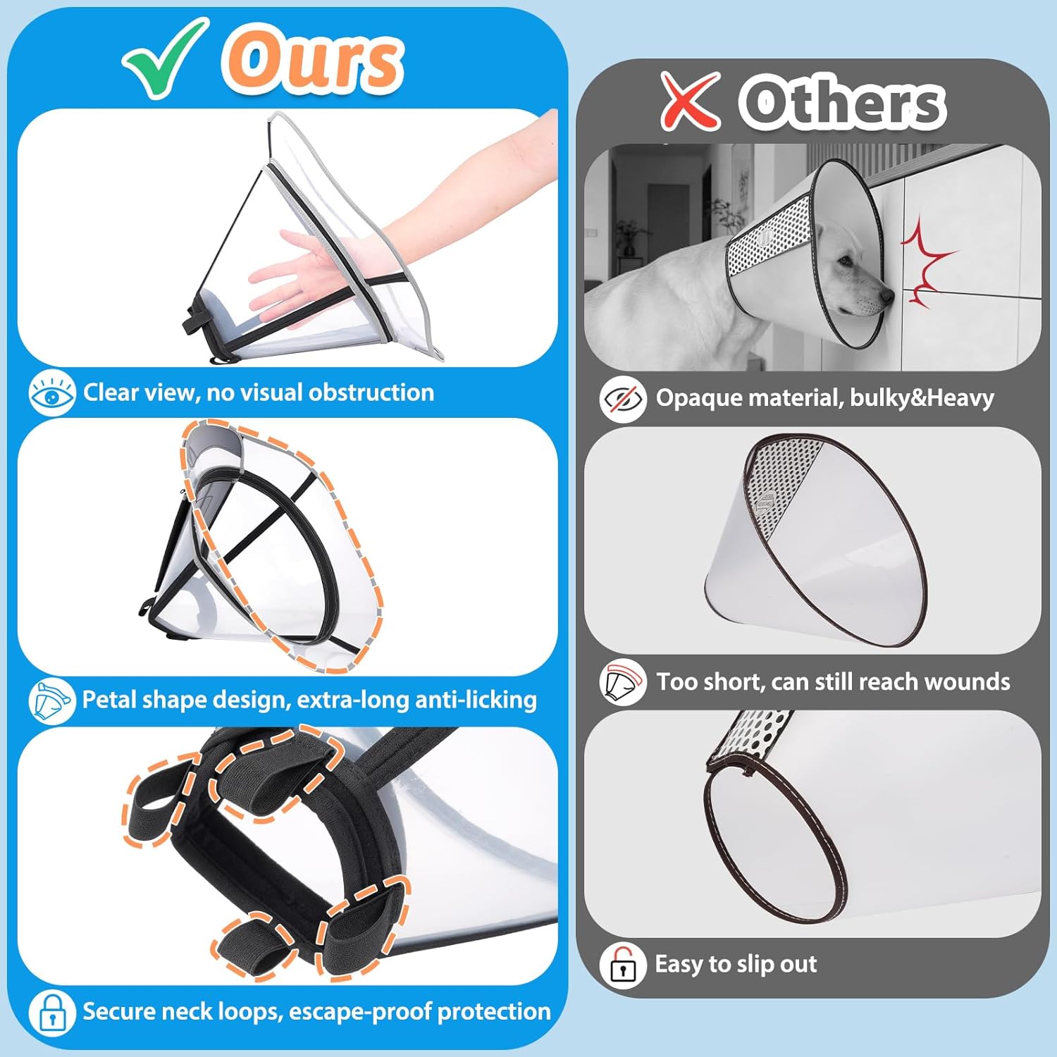 Extra large waterproof pet medical e collar laying flat for storage.