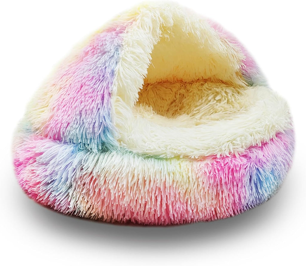 ShinHye Cat Bed Round Plush Fluffy Hooded Cat Bed Cave, Cozy for Indoor Cats or Small Dog beds, Soothing Pet Beds Doughnut Calm Anti-nxiety Dog Bed - Waterproof Bottom Washable (20x20inch, Grey) - Image 10