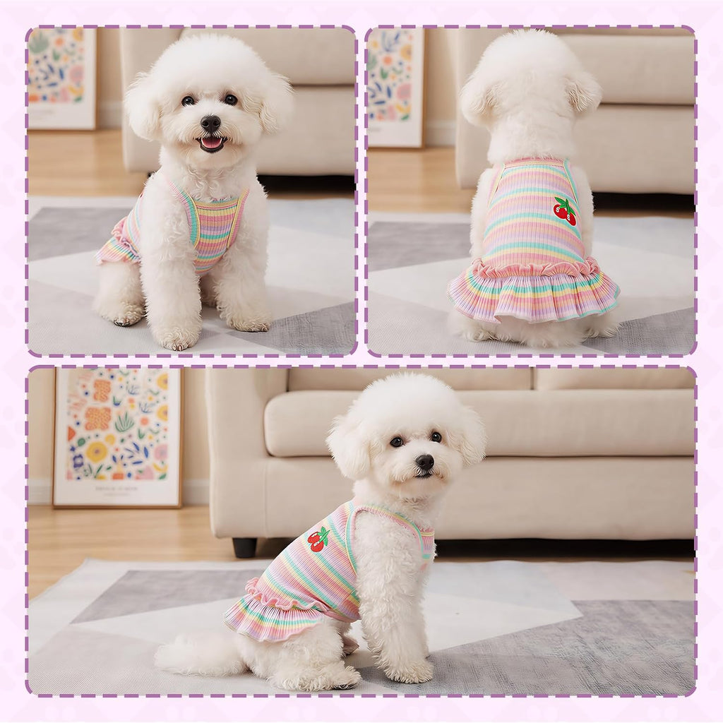 Sleeveless cotton puppy vest dress back view showing ruffled skirt detail