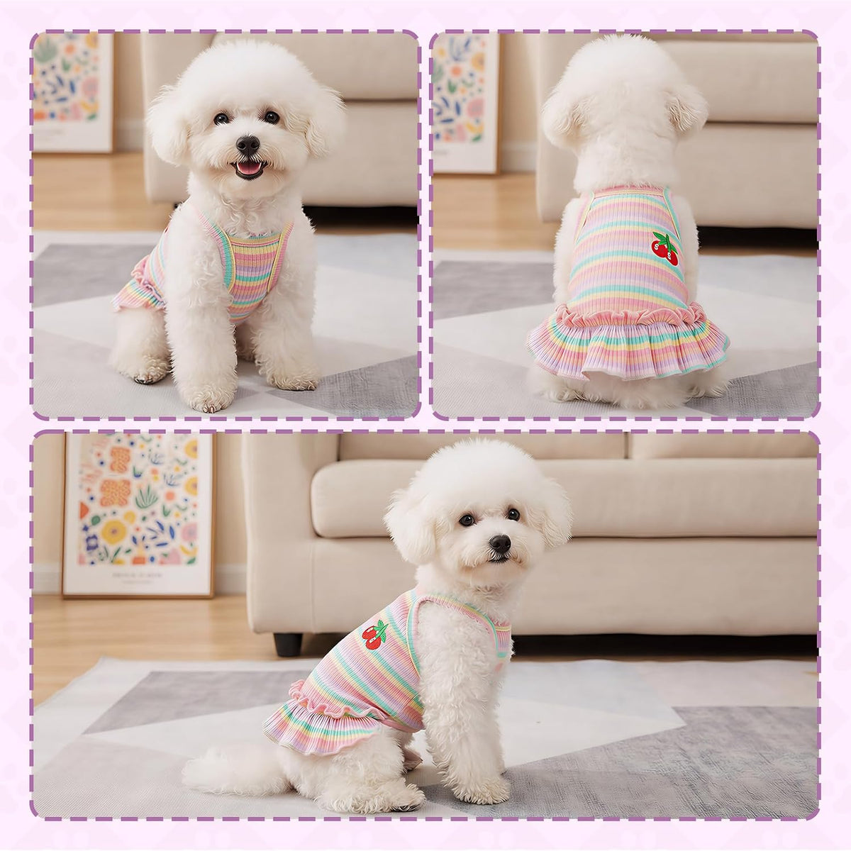 Sleeveless cotton puppy vest dress back view showing ruffled skirt detail