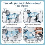 Step-by-step demonstration of the adjustable magic tape system on the Aimydog anti-licking pet recovery suit.