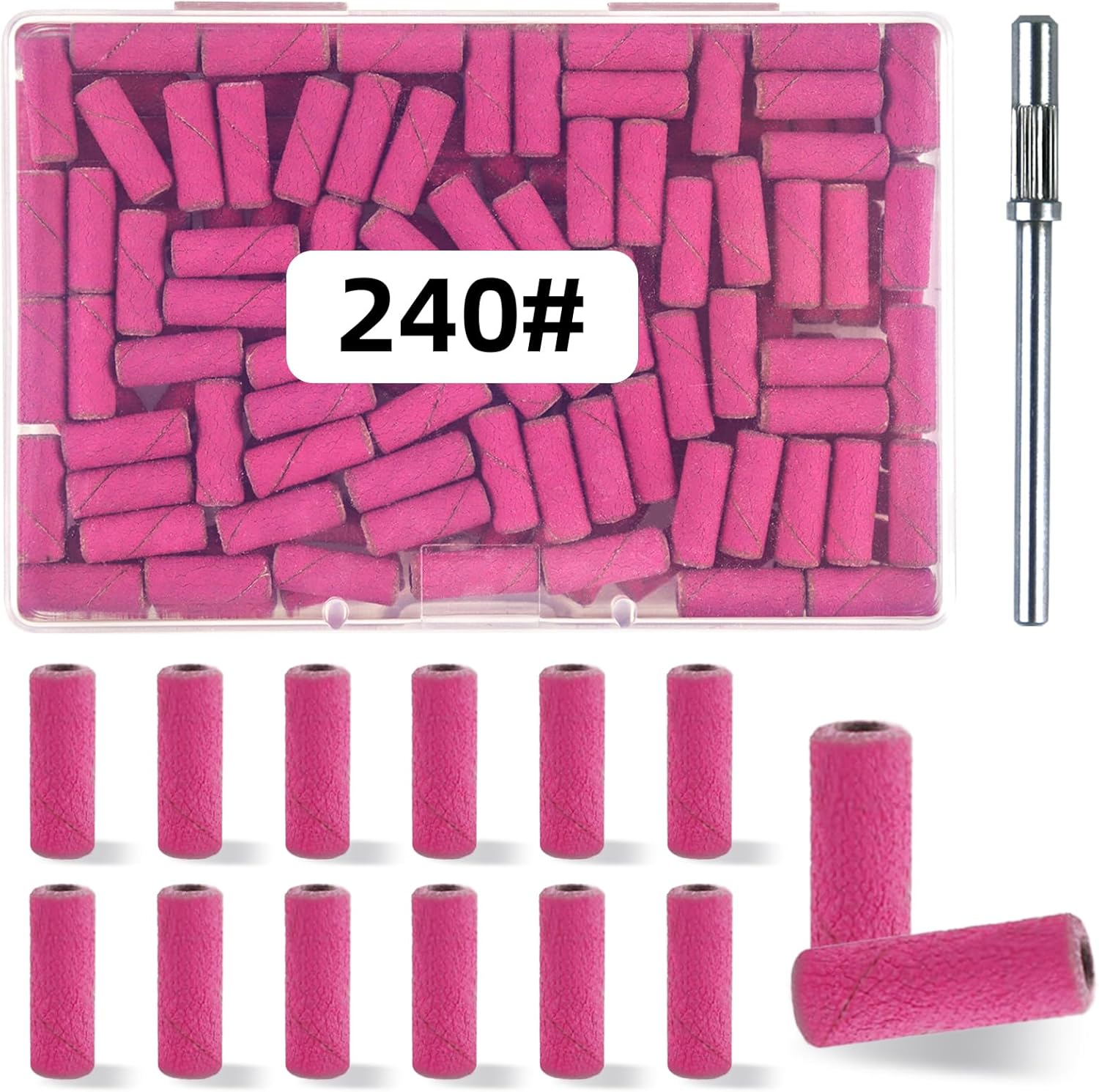 Ombrisa 100 Pcs 240 Grit Pink Sanding Bands with mandrel bit