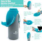 Double wall insulated dog bottle being filled with ice cubes via wide mouth.