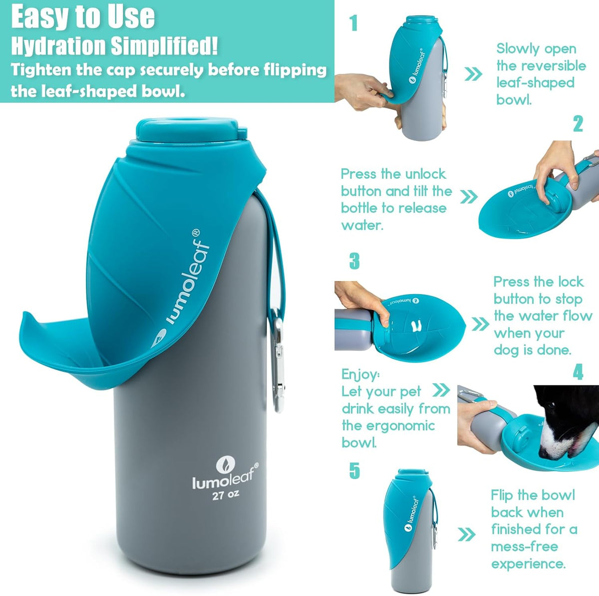 Double wall insulated dog bottle being filled with ice cubes via wide mouth.
