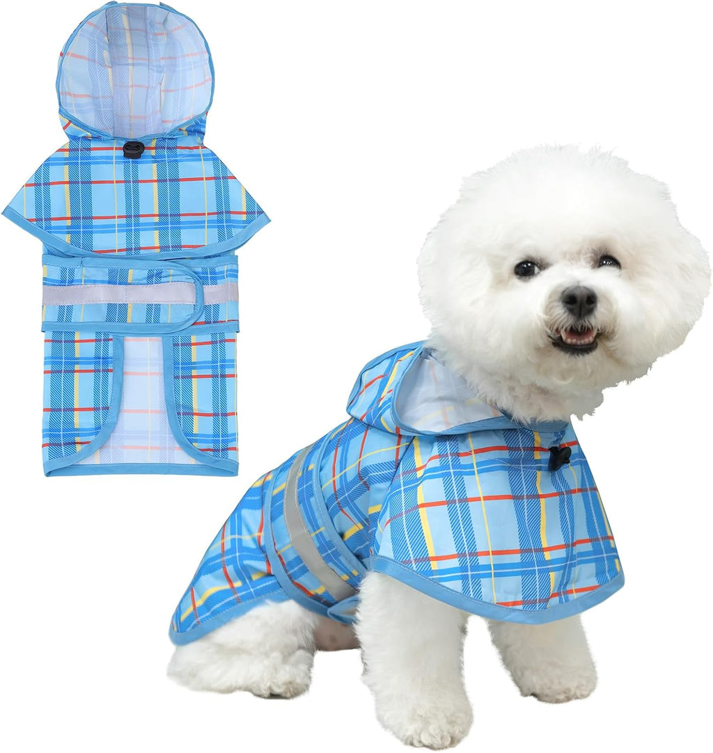 KOOLTAIL Dog Raincoat Hooded Slicker Poncho with Leash Hole, Raincoat for Small Medium Dogs, Waterproof Doggie Rain Jacket with Reflective Strip, Adjustable Breathable Plaid Puppy Rainwear,Beige S - Image 12