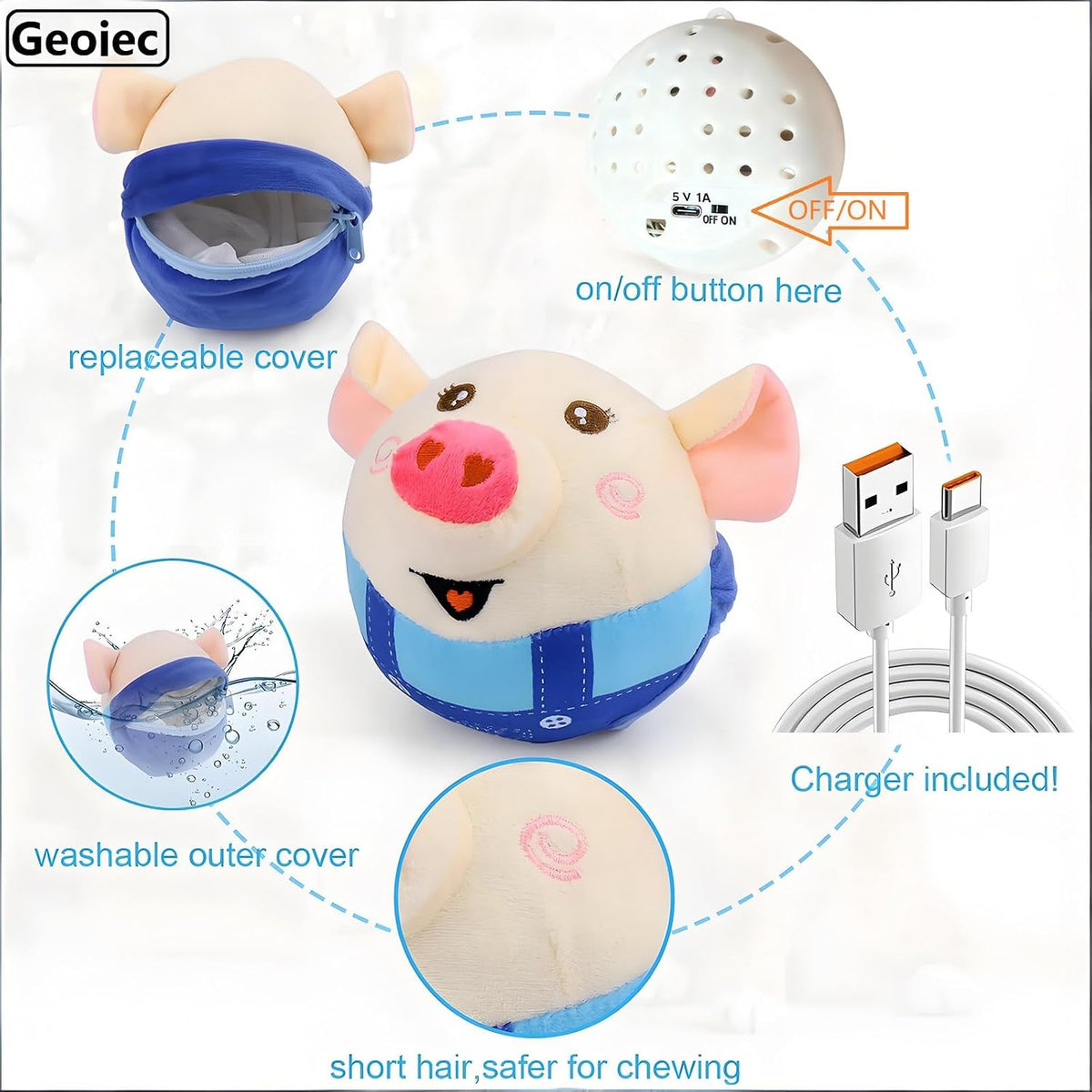 Geojec interactive dog toy plush cover being removed for washing