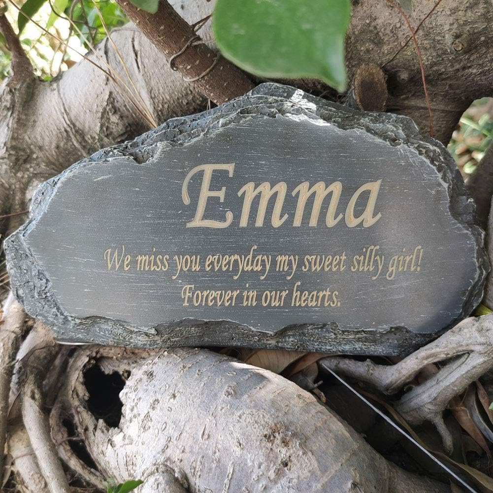 Custom dog and cat grave marker showing laser-etched lettering
