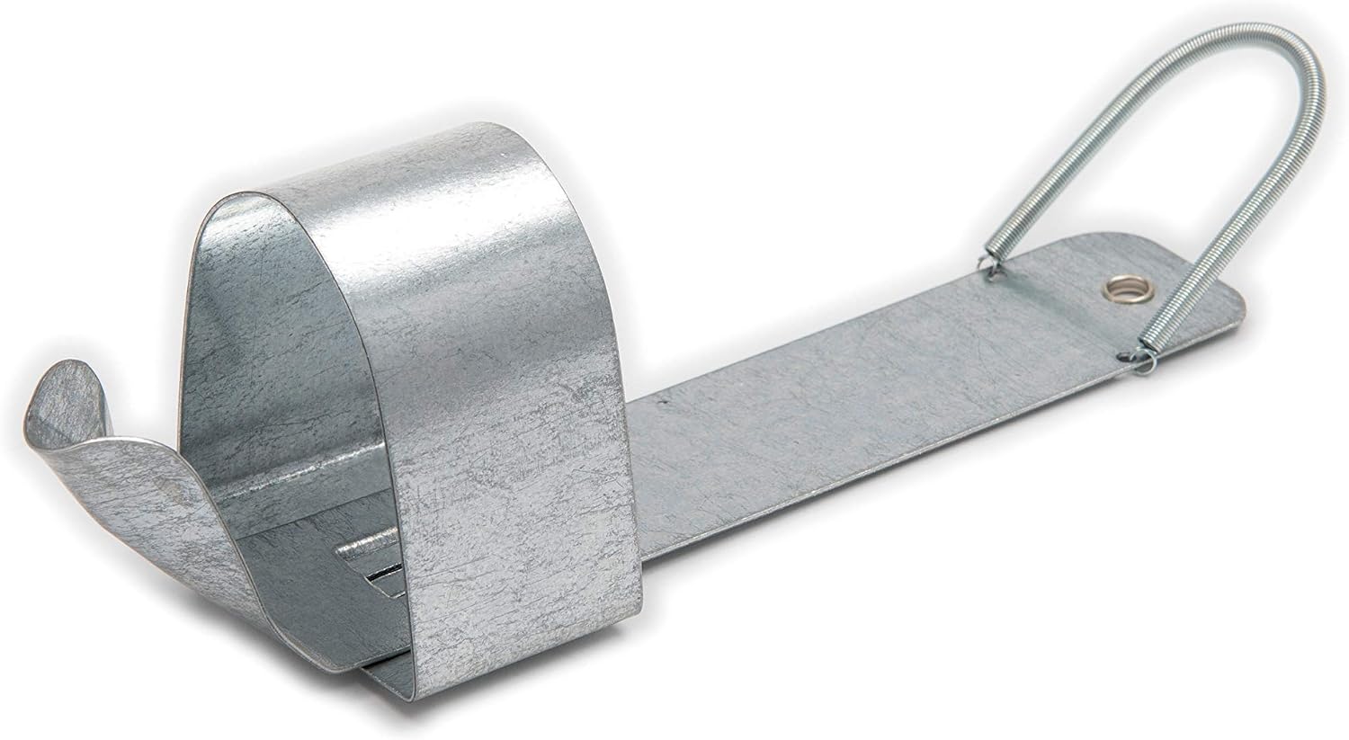 Silver galvanized steel bottle holder shield side view for pet aquariums.