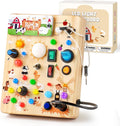 Sanlebi LED busy board for toddlers front view featuring farm theme wood sensory design.