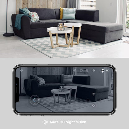 Smartphone app screen demonstrating the remote control steering and two way talk interface for home security.