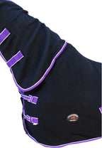 Challenger 74 inch equine cooler sheet black fabric with purple trim