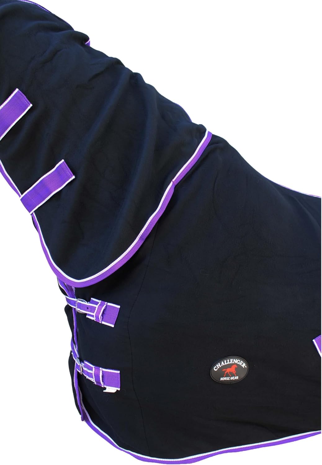 Challenger 74 inch equine cooler sheet black fabric with purple trim