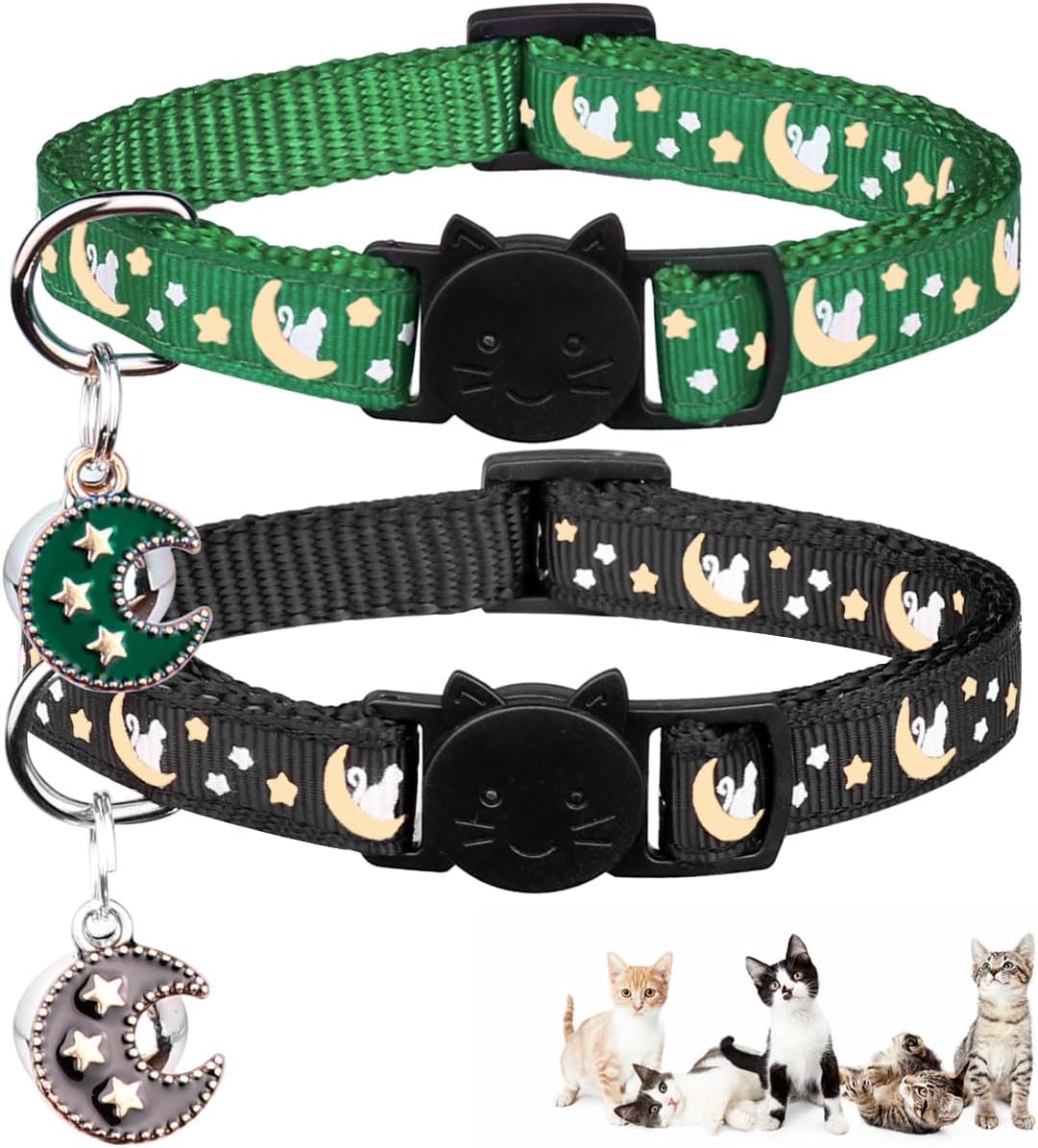 Baeuppit 2Pcs Breakaway Cats Collars Cat Collars for Boy & Girl Cats Adjustable Kitten Collars with Bell,Black+Gray - Image 14