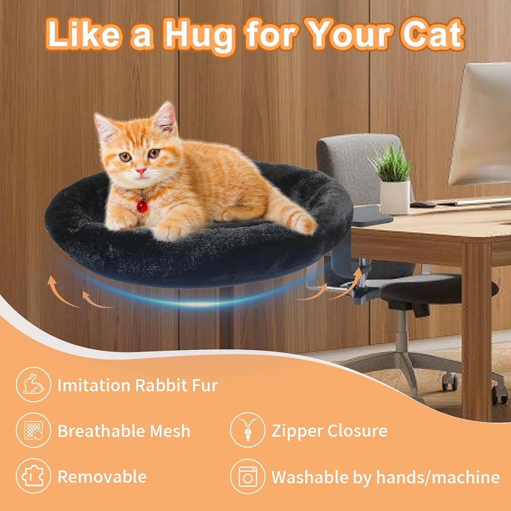 Cat resting in a Nevesykcul suspended desk bed in a home office