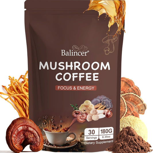 Golden Field Balincer 6 Adaptogenic Mushroom Coffee front view pack for focus.