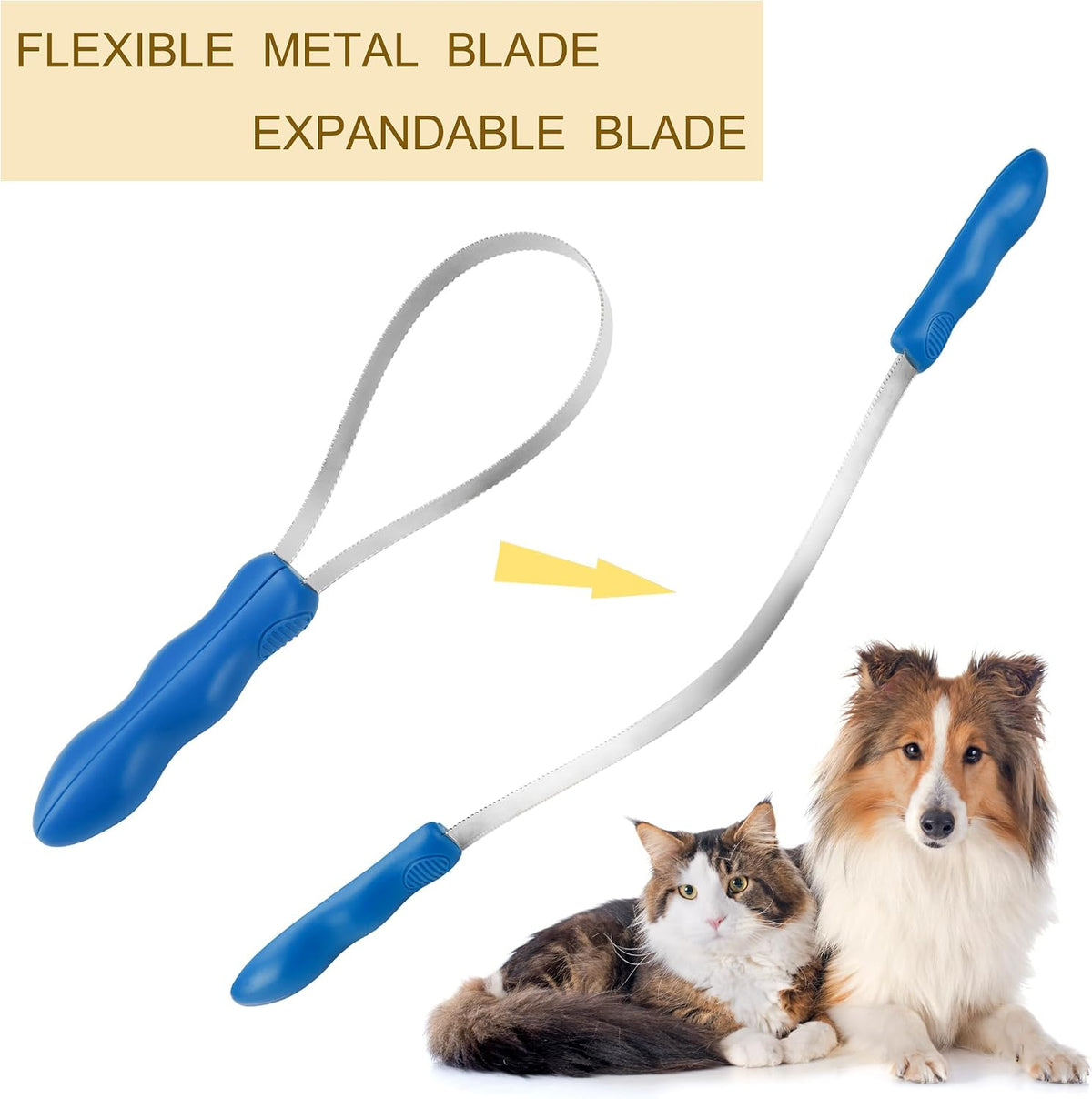 Ergonomic blue handle of pet grooming shedding tool