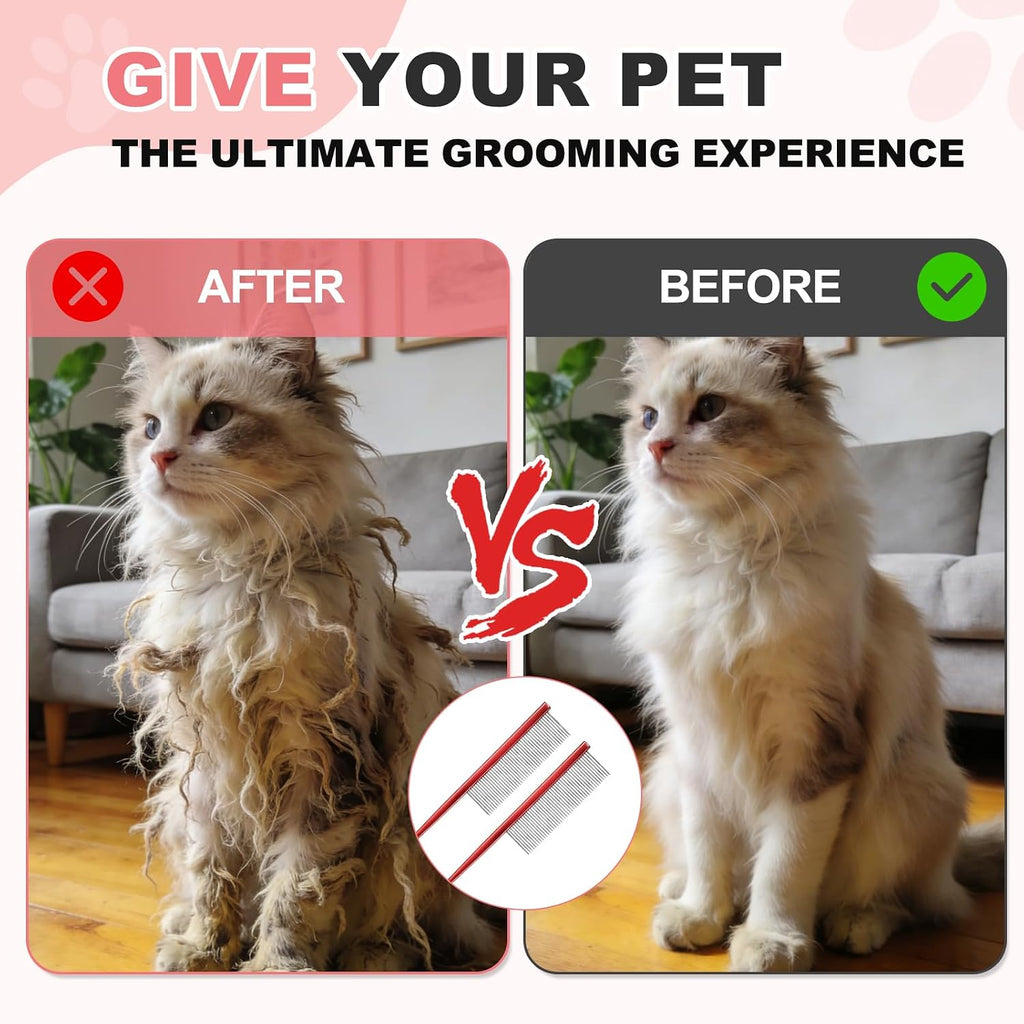 Petaxcell grooming comb next to a small dog and cat
