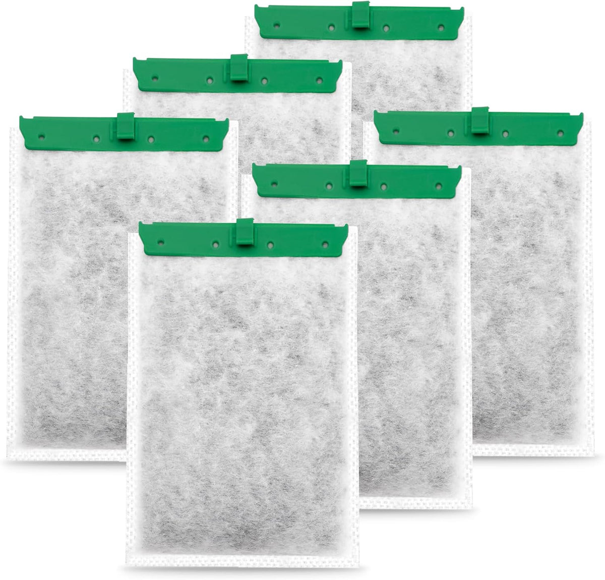 Pewyoke aquarium filter cartridges six count front view showing white fibrous mesh