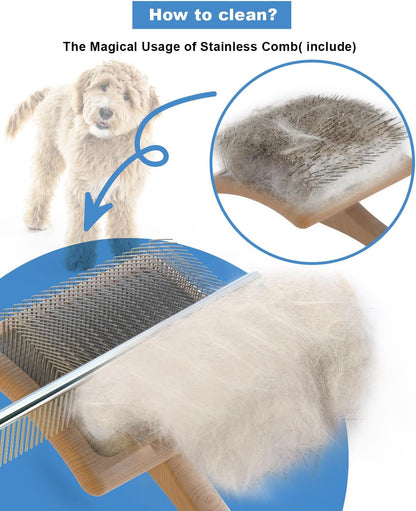 Petqueen dematting brush for poodles close up of cushioned base and angled wires