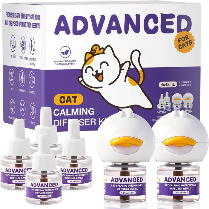 Cat Calming Diffuser Kit with 2 Diffusers & 4 Refills (48mL Each), Cat Pheromones Calming Diffuser for Cat Anxiety Relief, Stress Reduction & Behavior Support, 30-Day Refills, Suitable for All Cats - Image 1