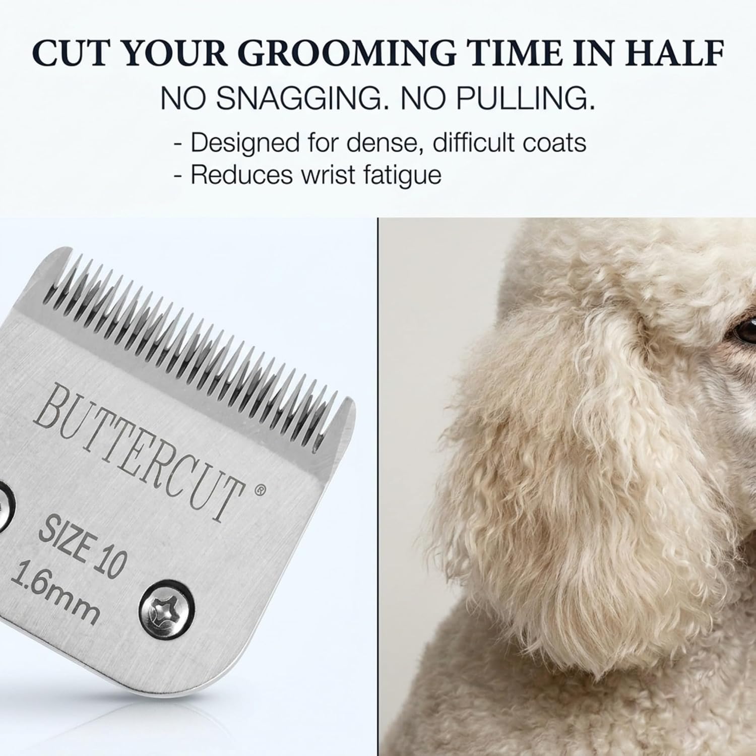 Geib Buttercut stainless steel blade demonstrating application of clipper oil before a grooming session