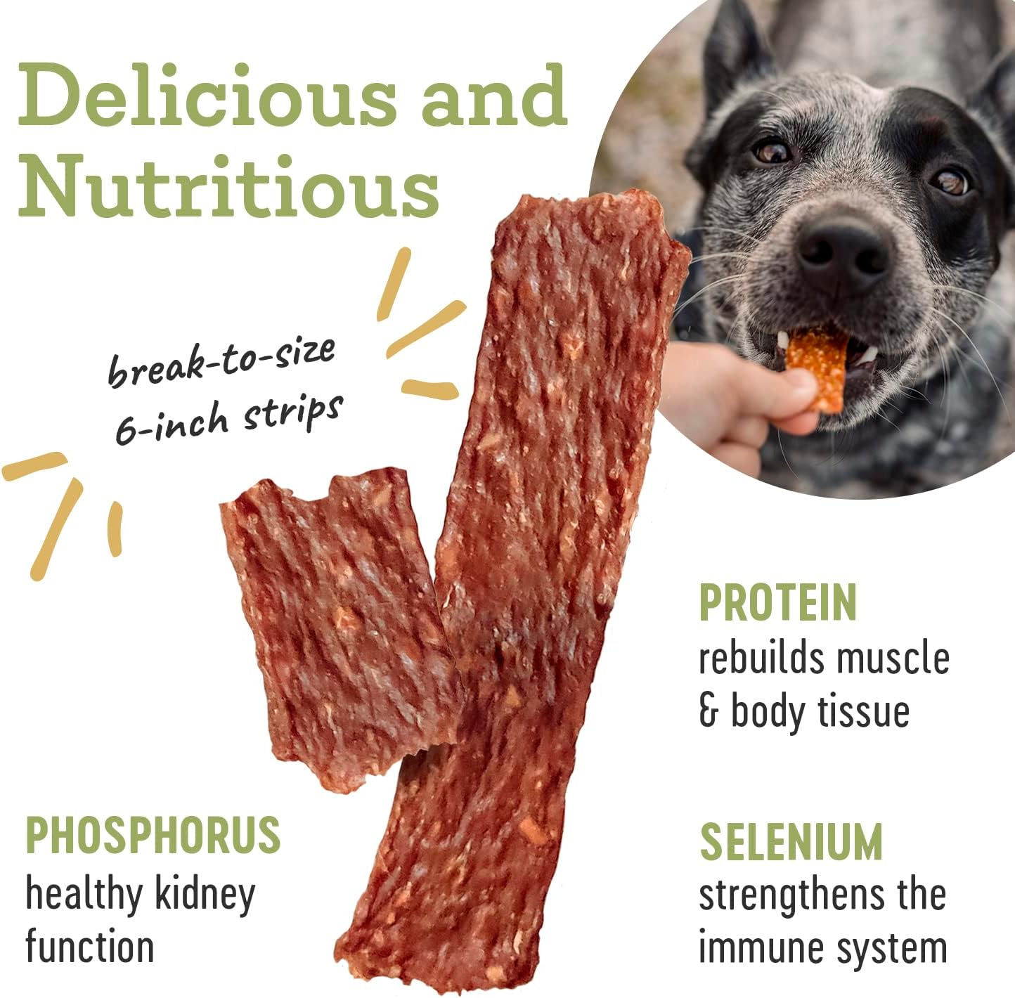 Natural protein-rich duck jerky for dogs of all sizes