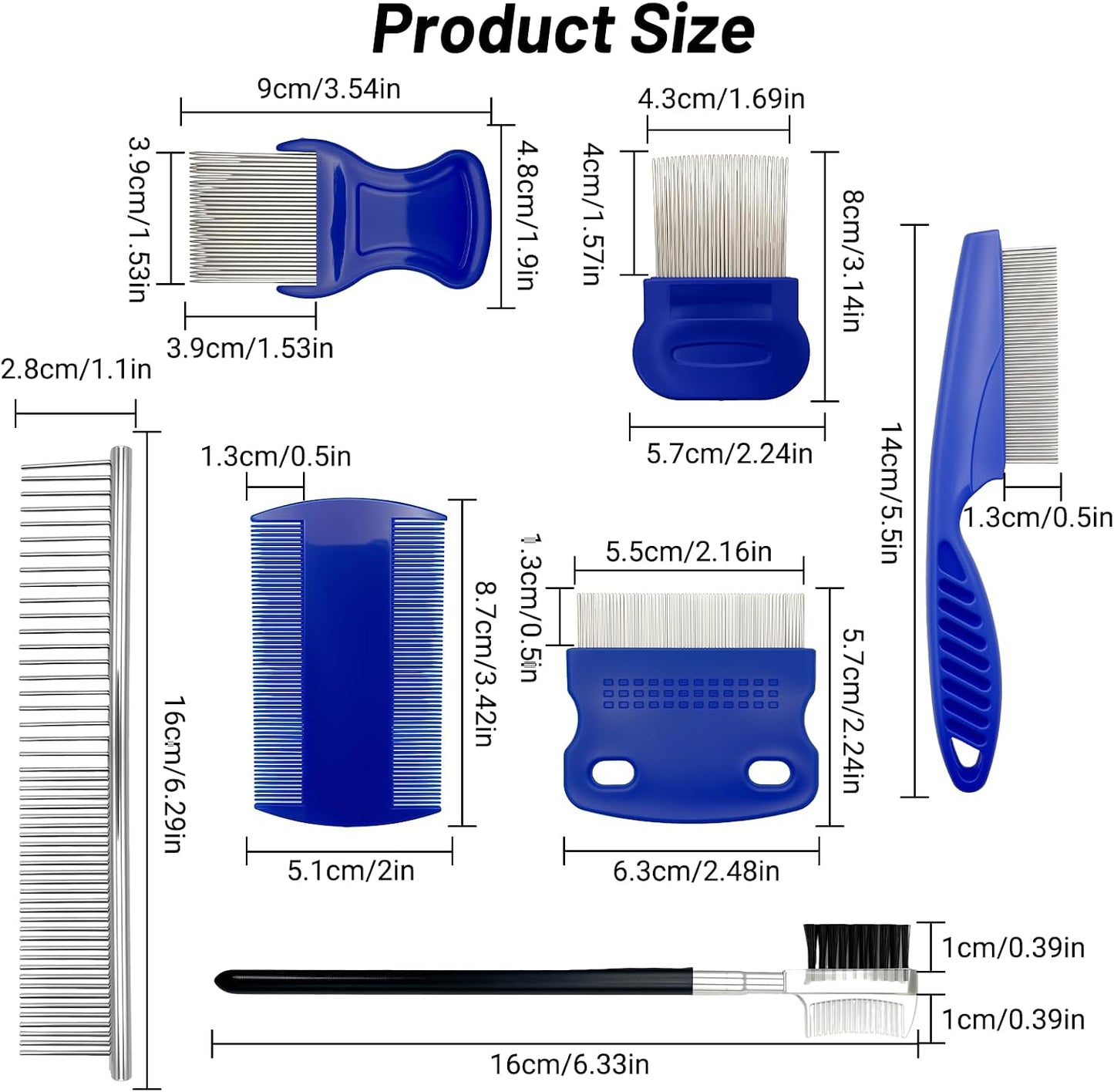 Stainless steel flea combs for pet hair removal