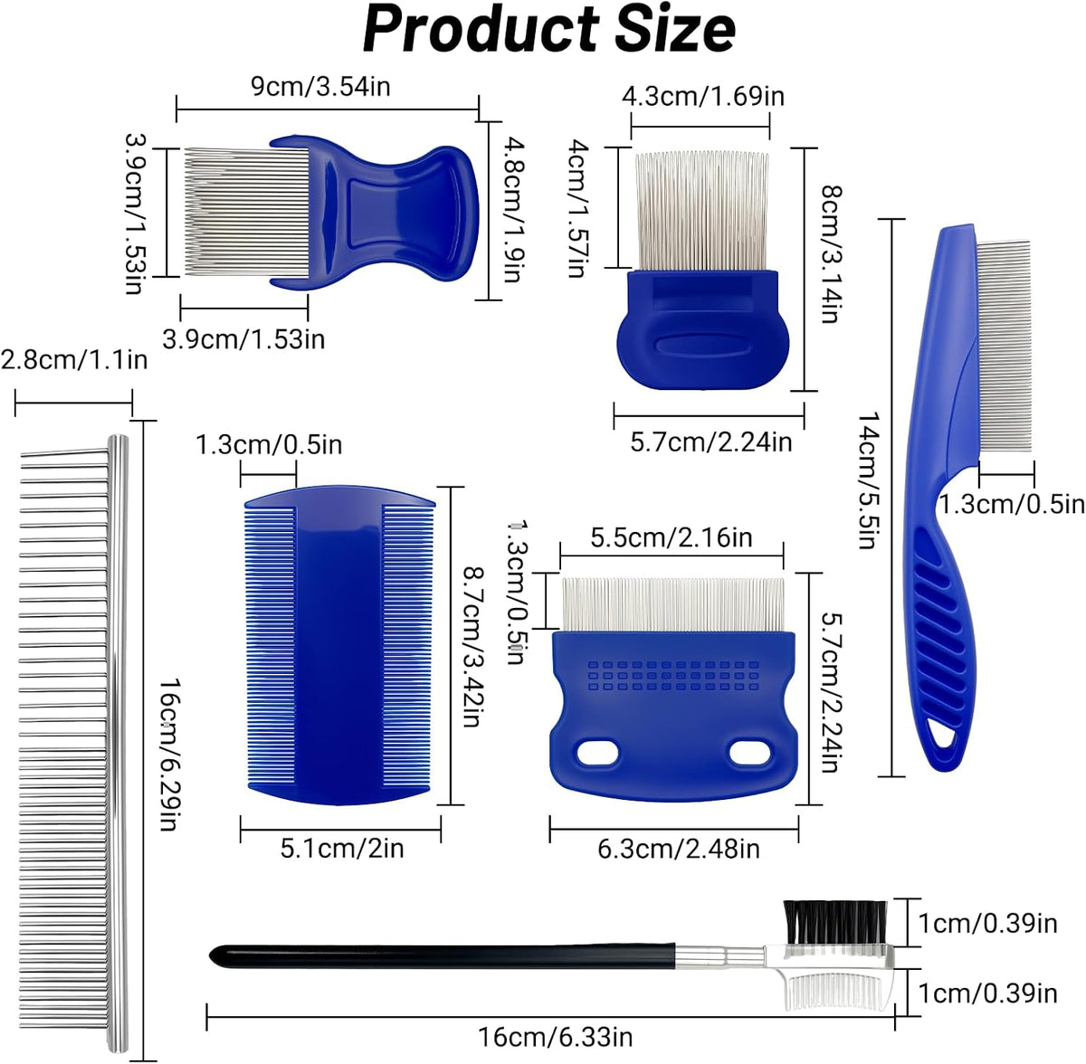 Stainless steel flea combs for pet hair removal
