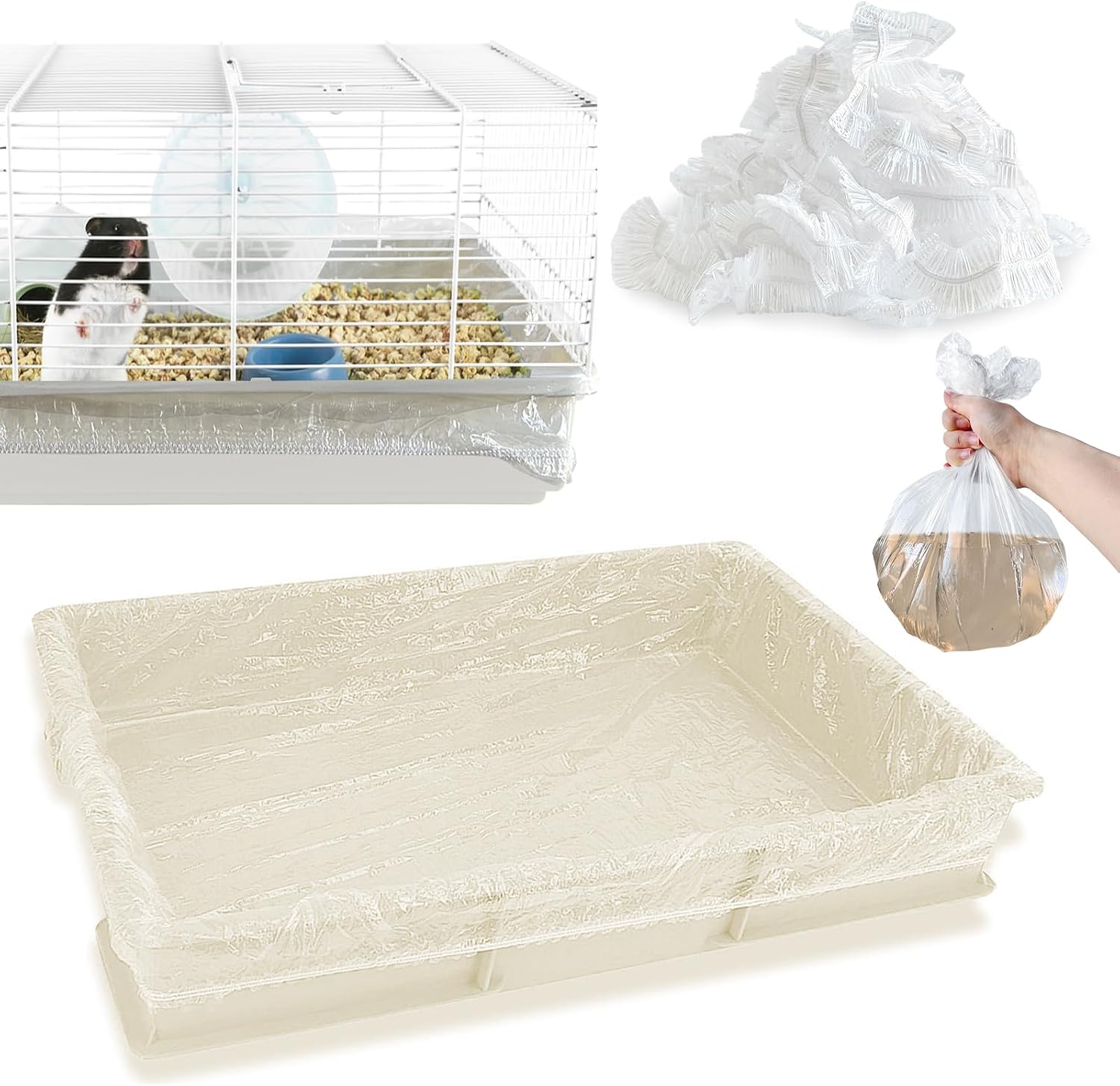 Clean cage tray covered with Upcessory plastic film liner