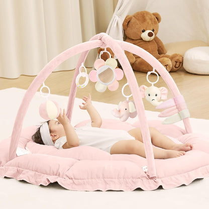 Angelbliss 5 in 1 baby play gym mat pink front view