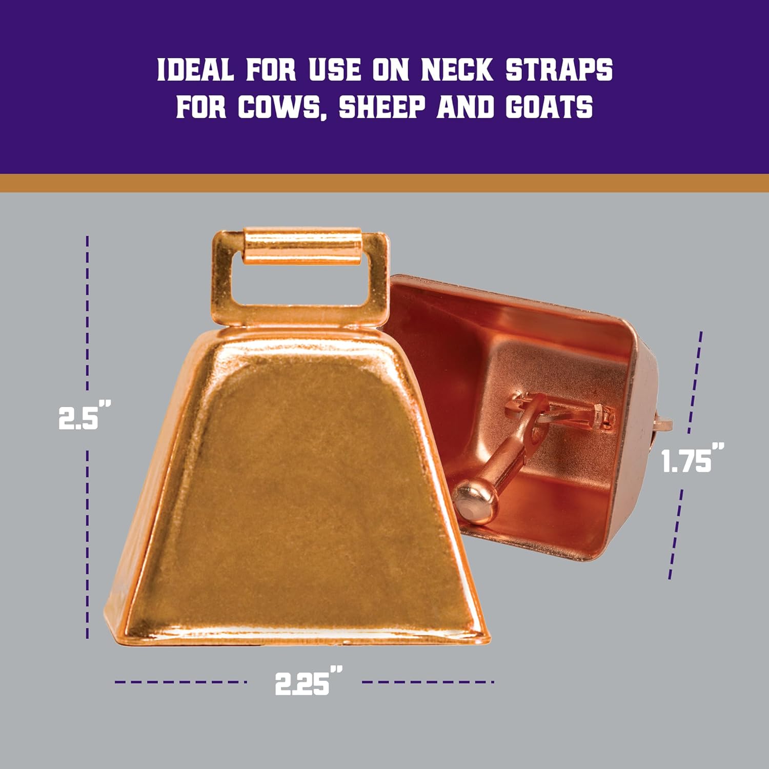 Underneath view of the livestock tracking bell displaying the internal metal clapper structure.