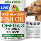 BARK&SPARK Omega 3 Fish Oil for Dogs front view of the 16 fluid ounce bottle liquid supplement for pets