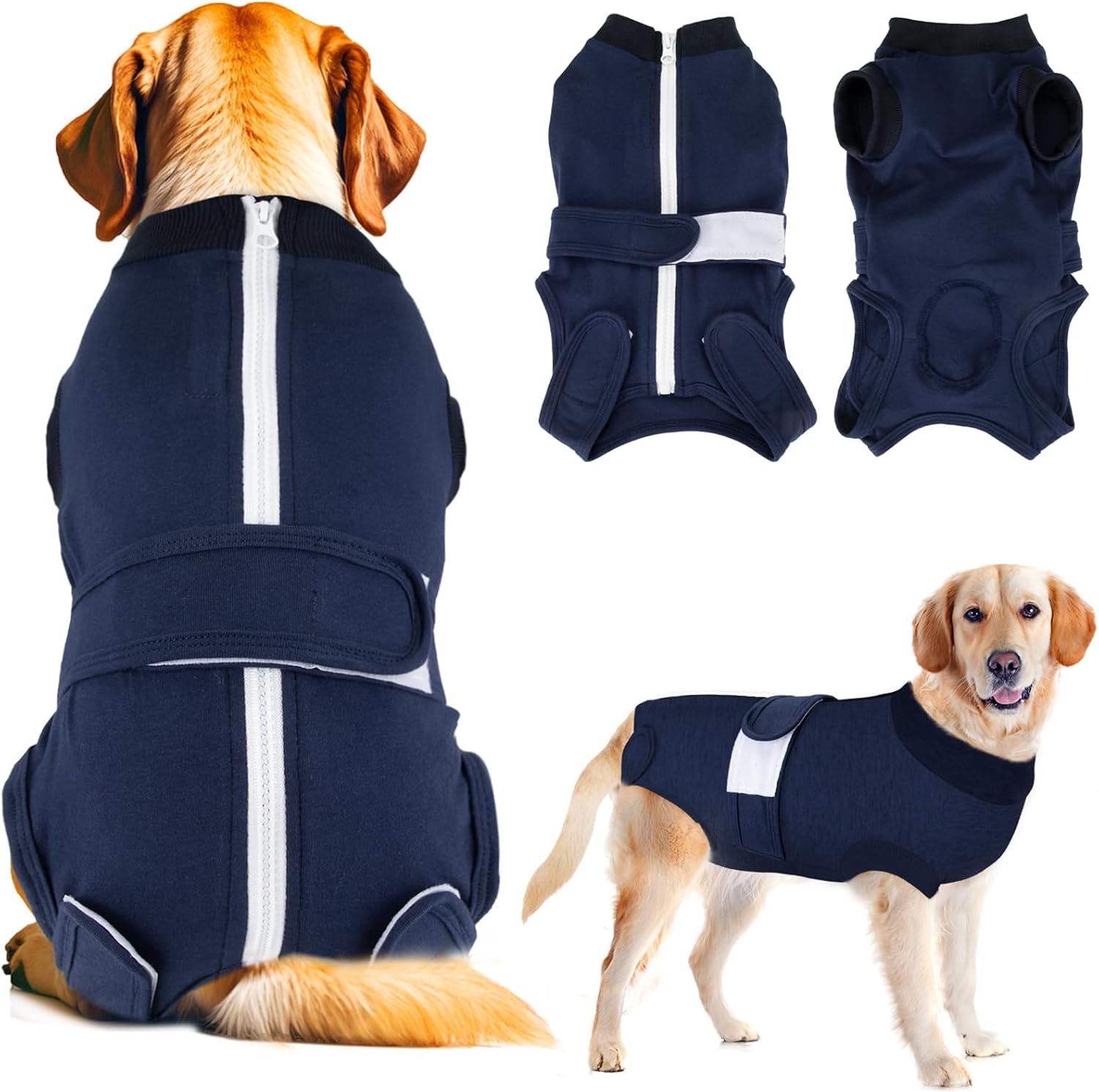 SlowTon Dog Surgery Recovery Suit - Zipper On Dog Onesies After Surgery for Female Male Dogs, Abdominal Wounds Bandages Cone/E-Collar Alternative Dogs Surgical Body Suit Anti-Licking (Grey, S) - Image 12