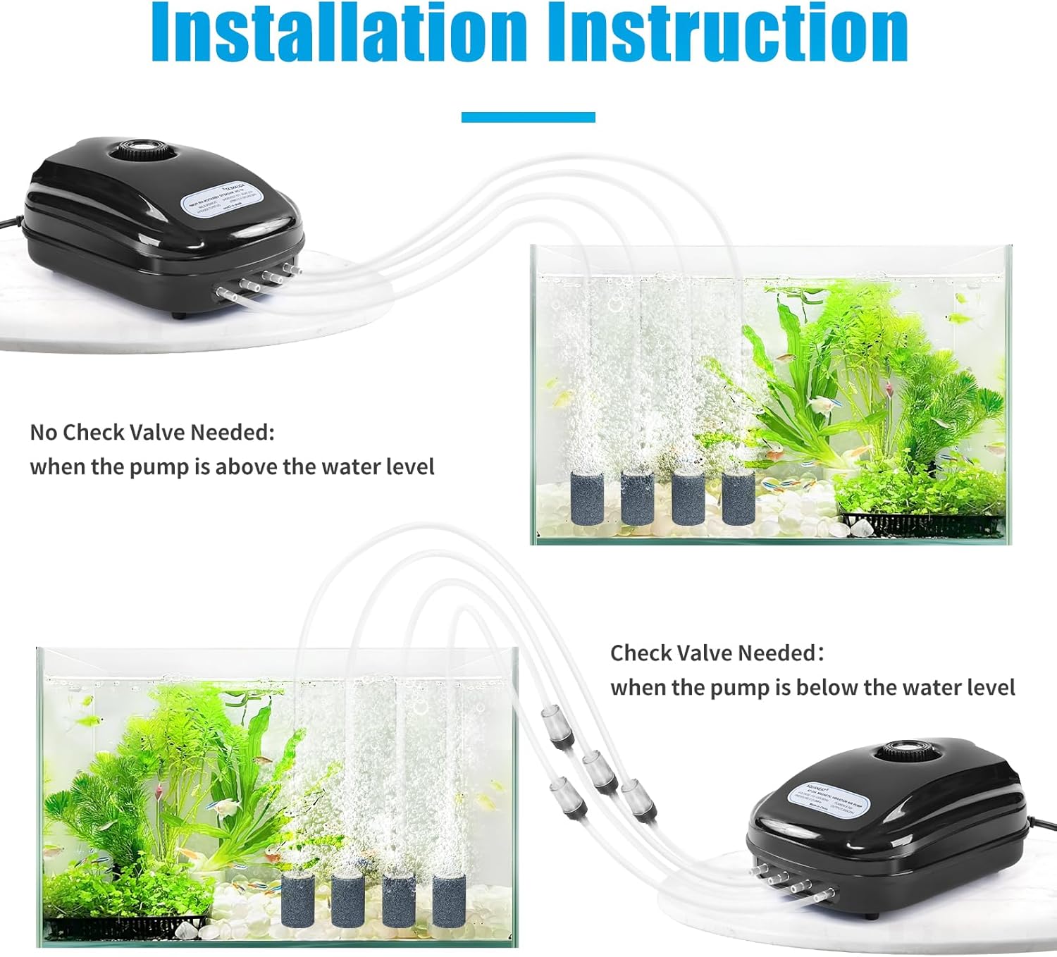 Side profile of Aquaneat aquarium air pump showing compact dimensions