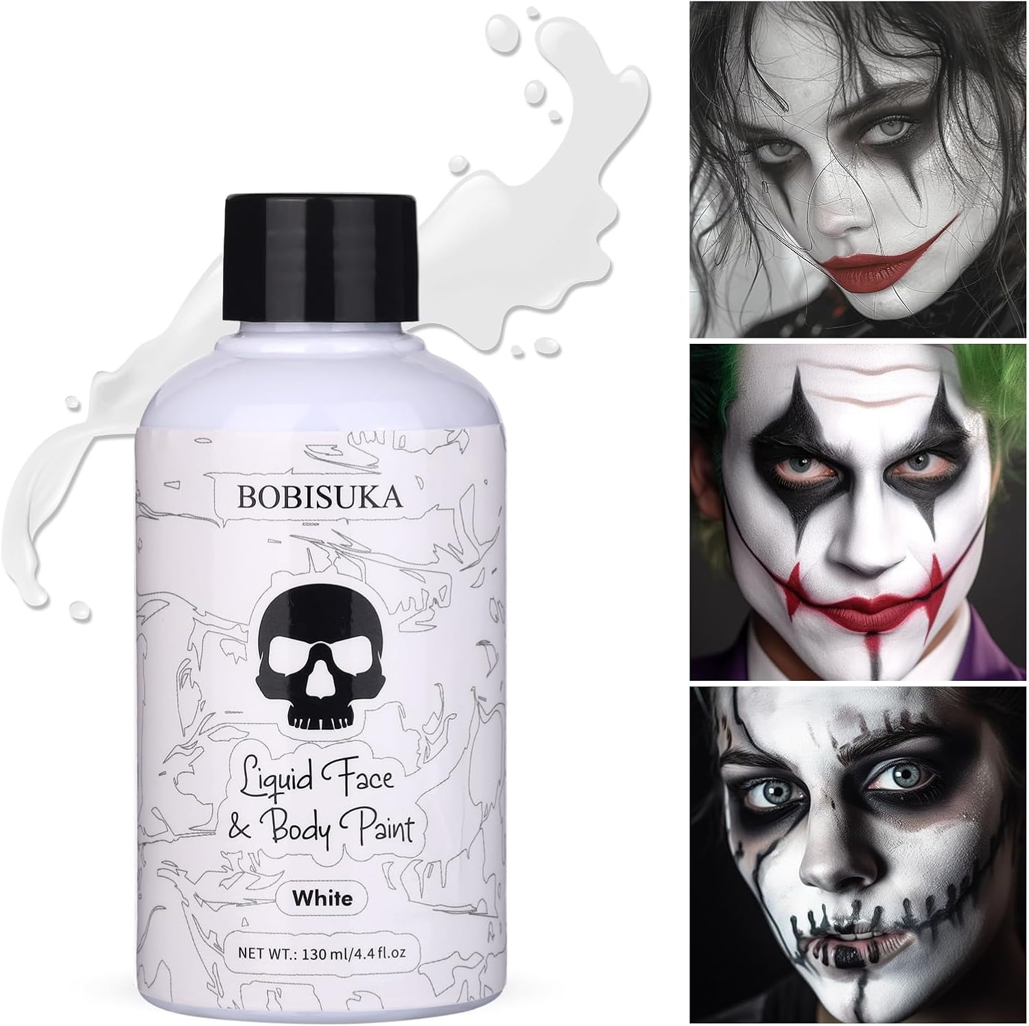 BOBISUKA 130ml white liquid face paint bottle for professional clown and skeleton makeup