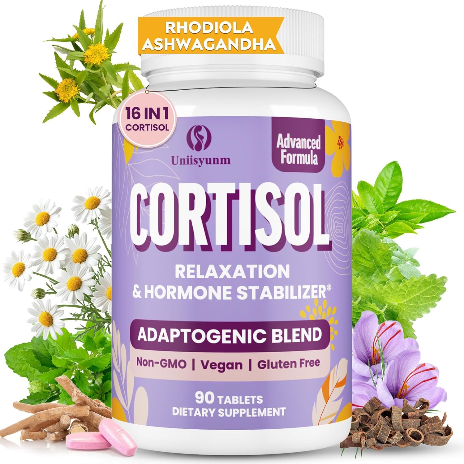 Uniisyunm 16 IN 1 Cortisol Detox with magnesium supplements for women 90 tablets