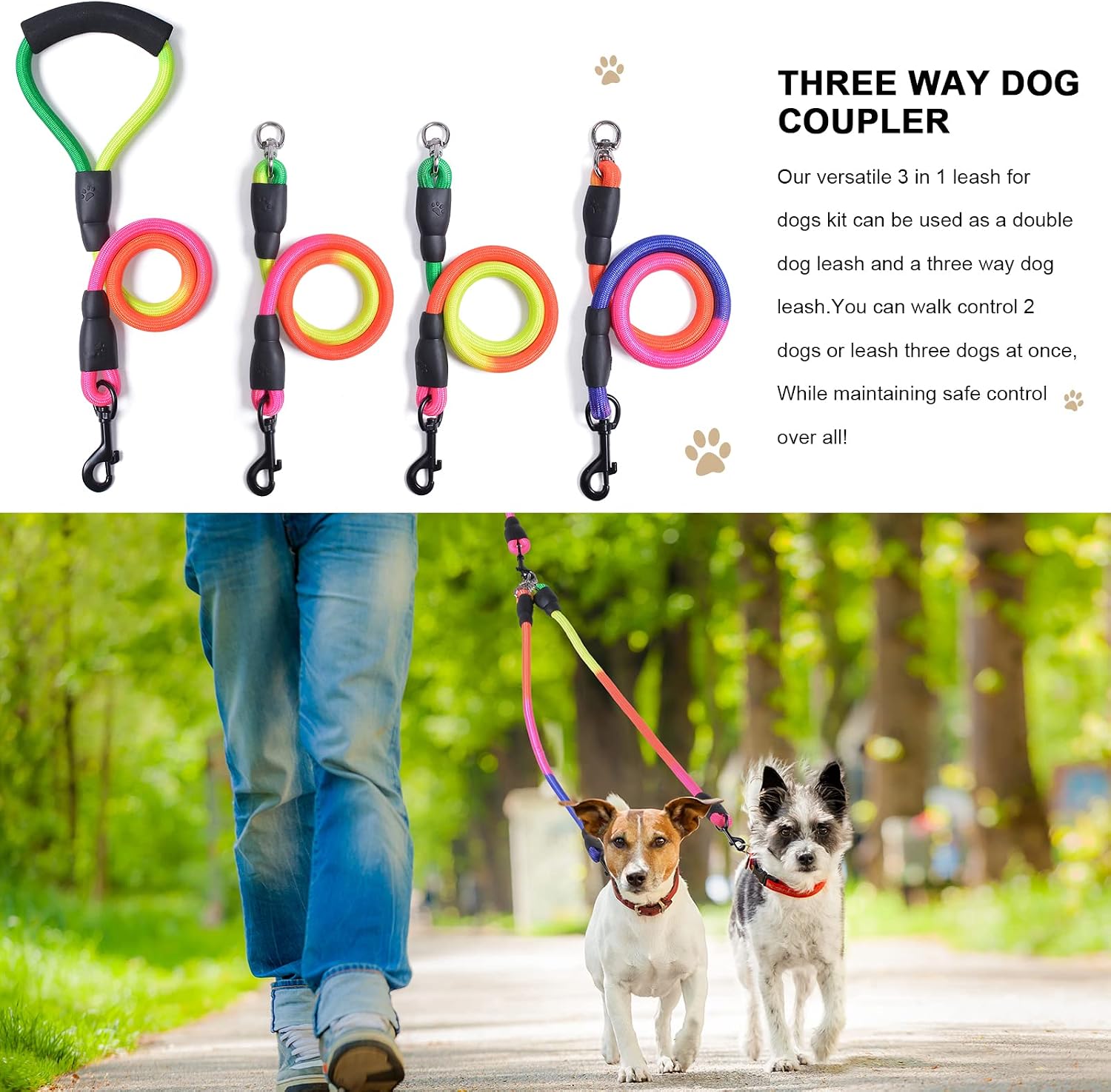 Close up of the soft foam padded ergonomic handle for comfortable multi pet walking