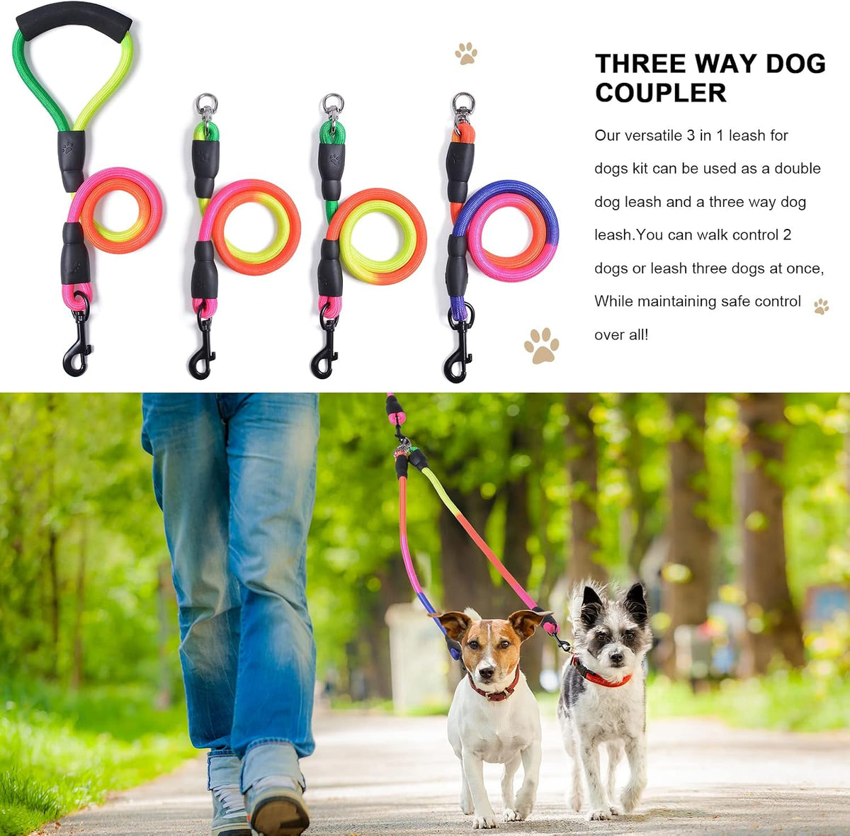 Close up of the soft foam padded ergonomic handle for comfortable multi pet walking