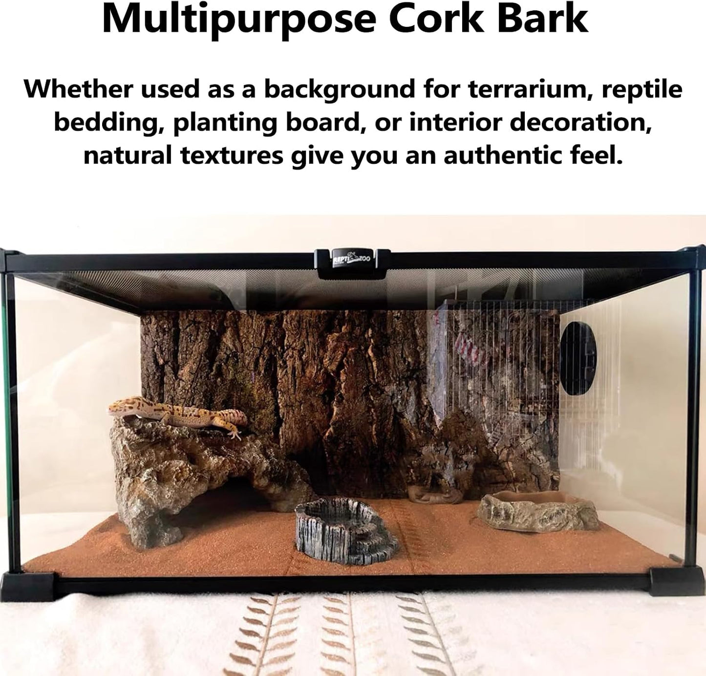 Water rinsing process for cleaning a reusable cork bark terrarium mat safely.