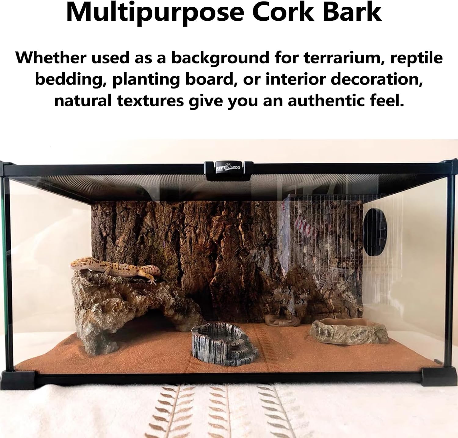 Water rinsing process for cleaning a reusable cork bark terrarium mat safely.