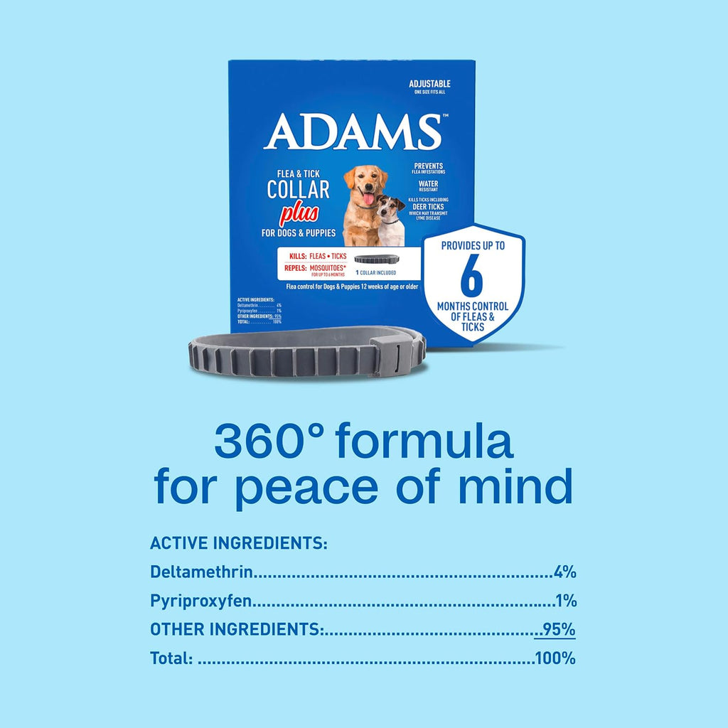 Product display of Adams flea and tick collar plus