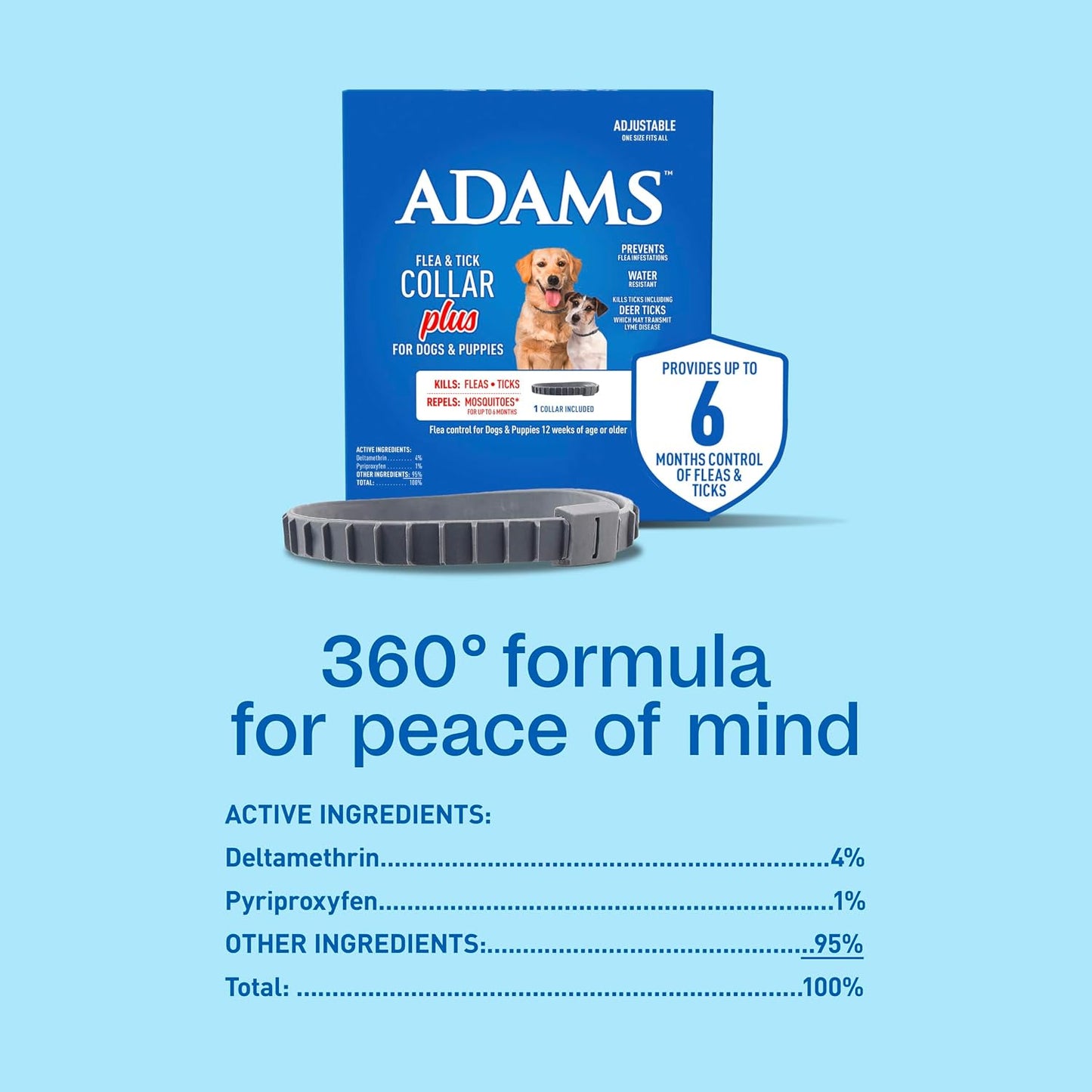 Product display of Adams flea and tick collar plus