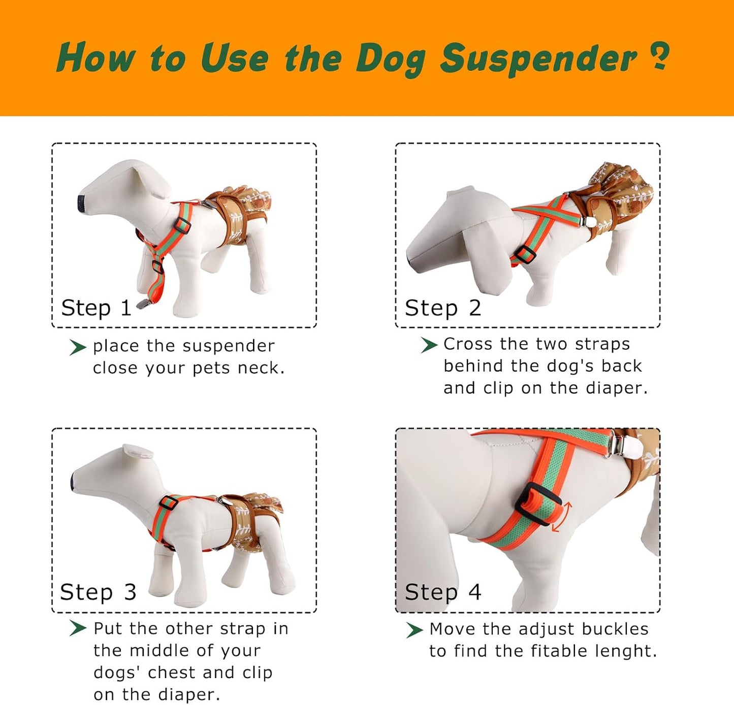 Luminous orange and green reflective pet suspenders for nighttime dog safety