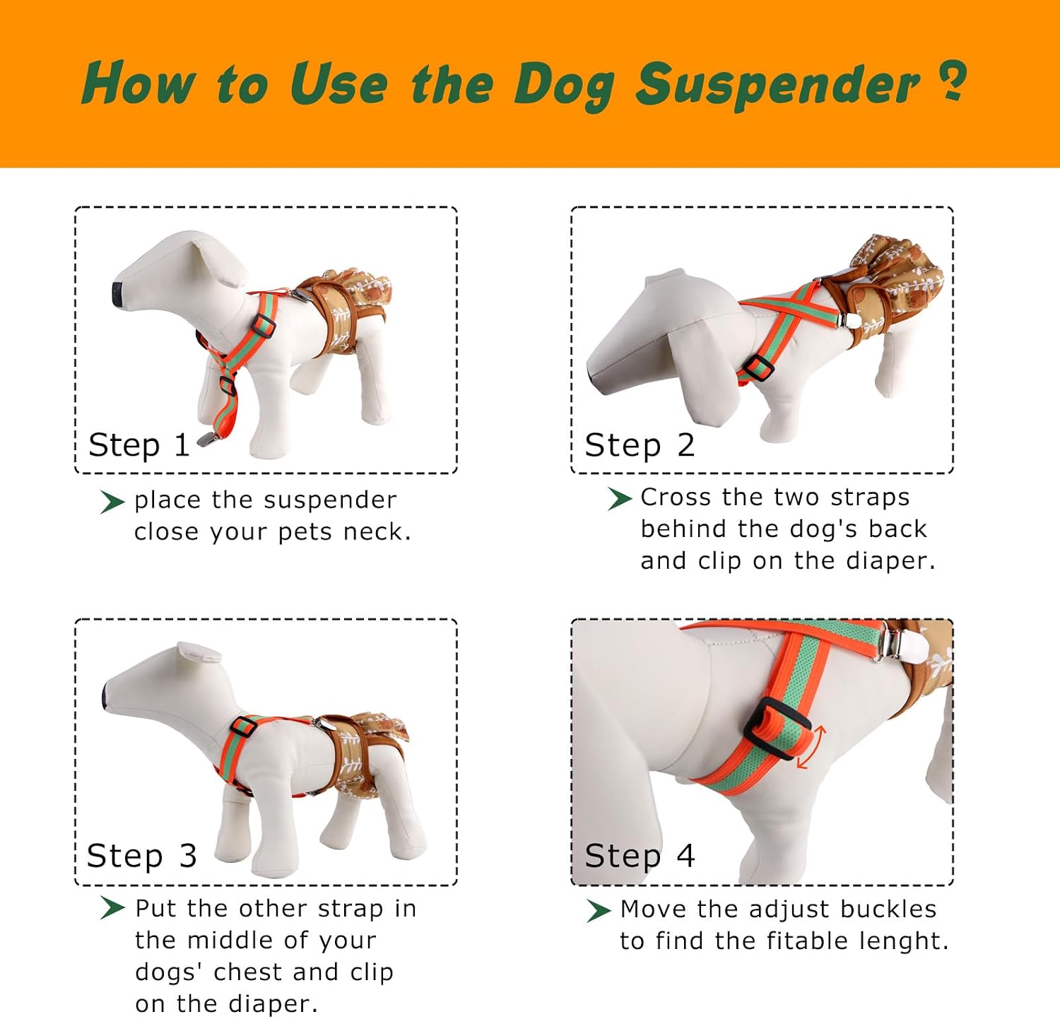 Luminous orange and green reflective pet suspenders for nighttime dog safety