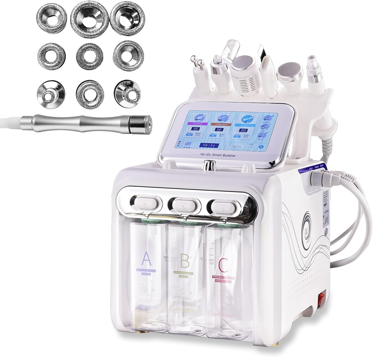 OIJIIE hydrogen oxygen 7 in 1 diamond microdermabrasion machine front view displaying touch screen interface