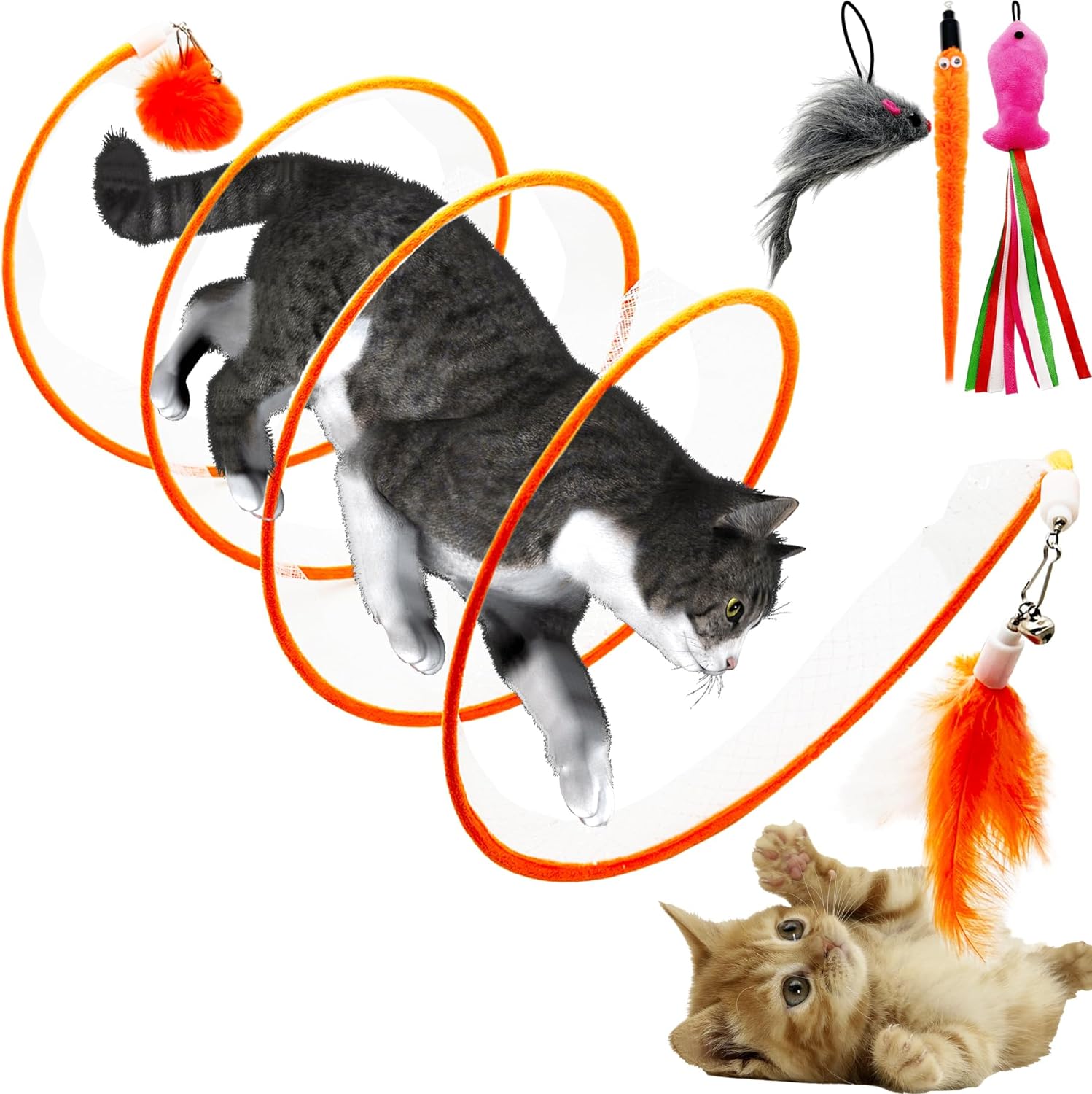Self Play Cat Hunting Spiral Tunnel Toy, Folded Cat Spring Tunnel Toys for Indoor Cats (Green) - Image 9